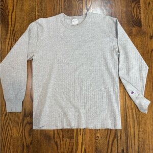 Vintage Champion Gray Long Sleeve Ribbed Thermal Shirt Size Large Made in USA